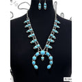 Western Turquoise Squash Blossom Necklace & Earrings Set Cowgirl NWT