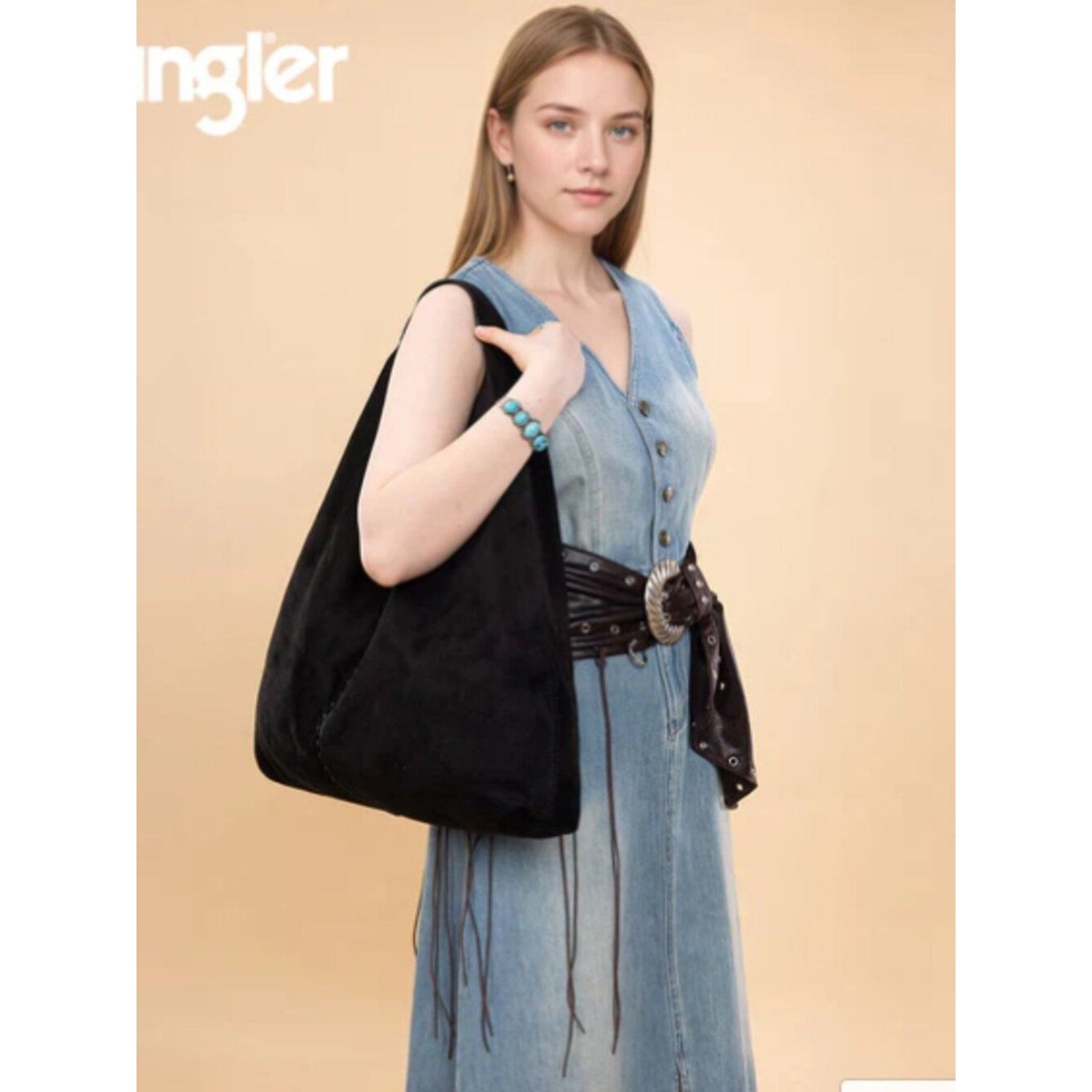 Wrangler Slouchy Hobo Tote Bag,Black NWT