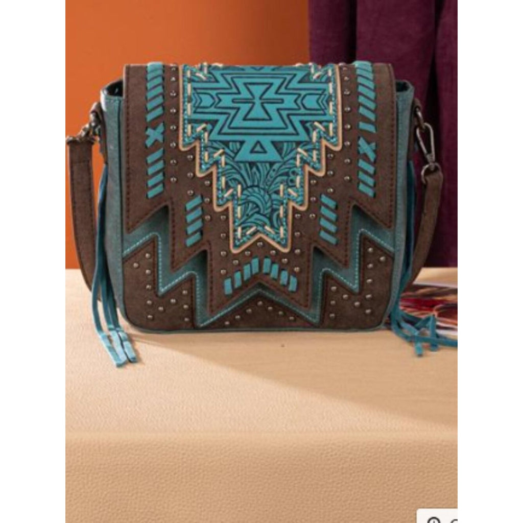 Montana West Turquoise Aztec Tooled Fringe Bag-SOLD OUT NWT