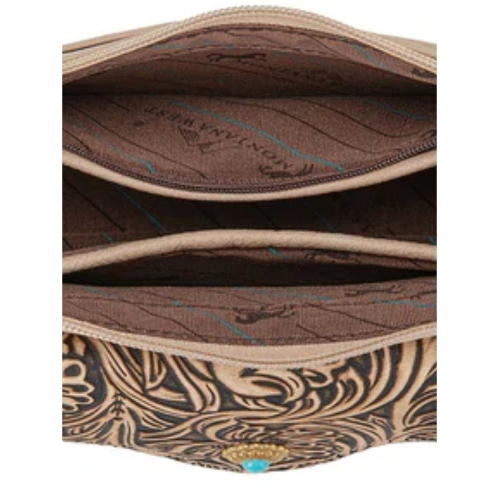 Montana West Tooled Floral Chain Strap Crossbody Shoulder Tan NWT