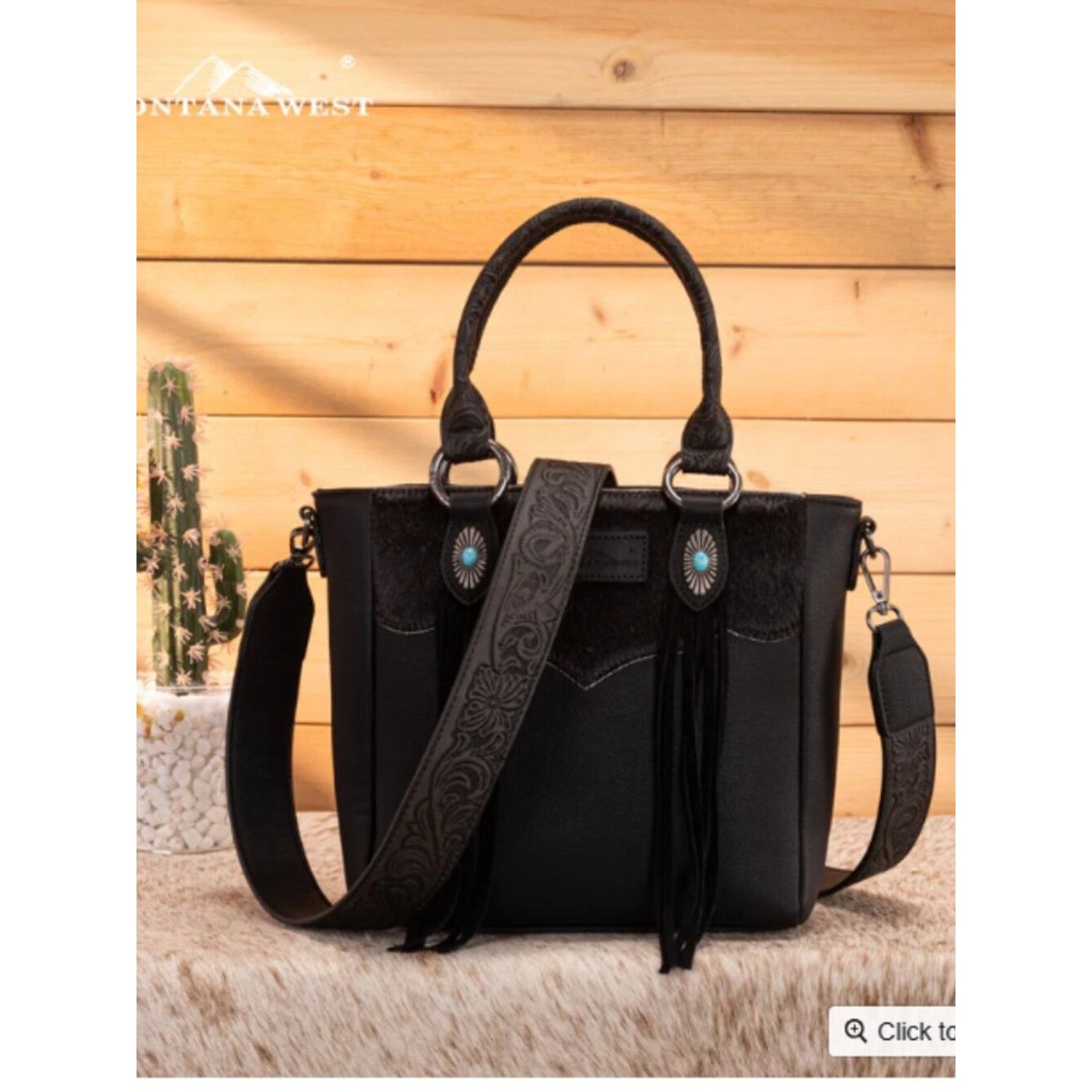Montana West Cowhide Concealed Carry Tote, Black NWT