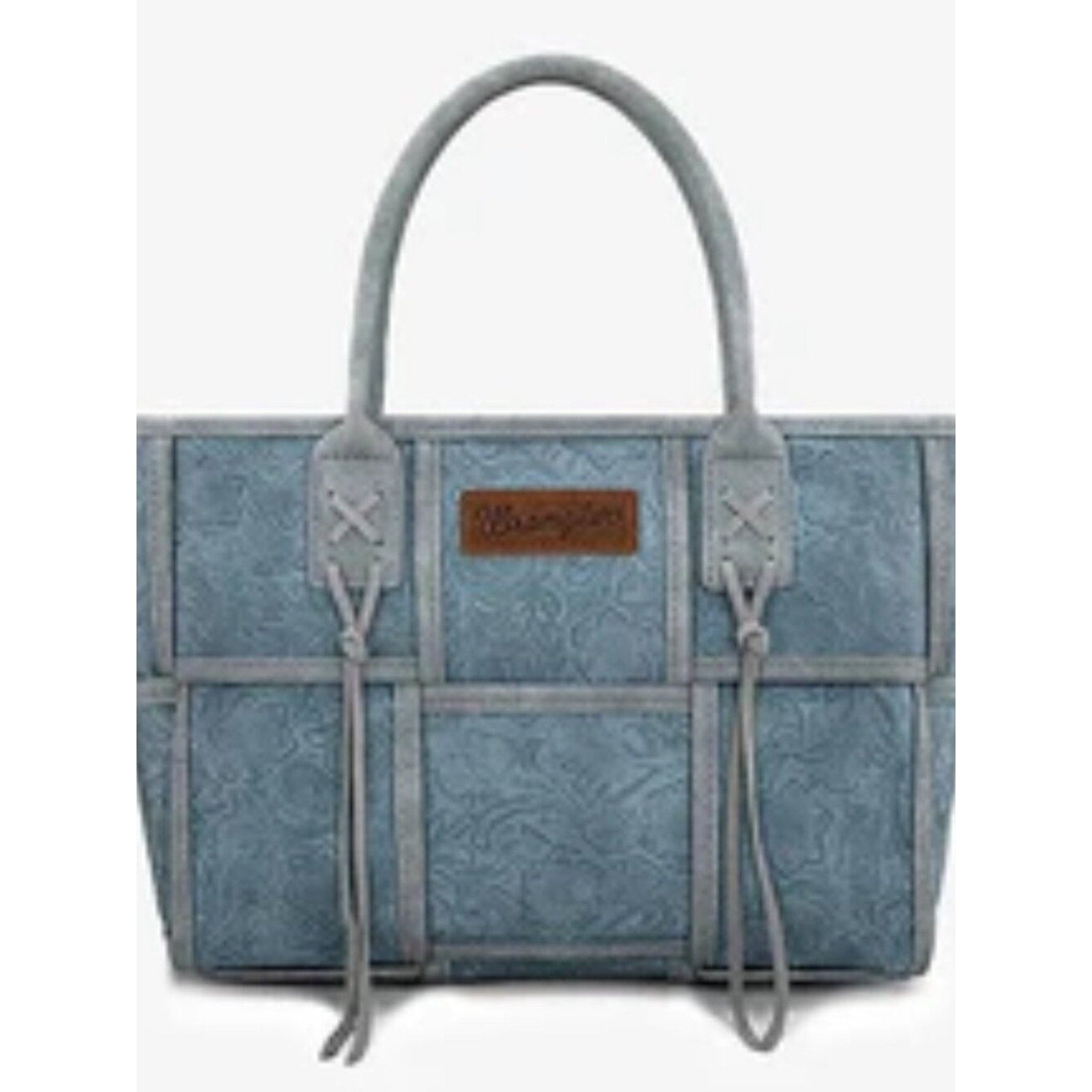 Wrangler Jean Blue Tooled Woven Grid Tote Bag Crossbody NWT