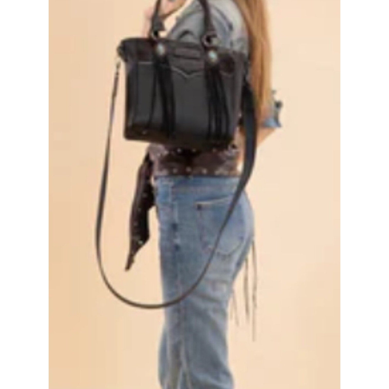 Montana West Cowhide Concealed Carry Tote, Black NWT