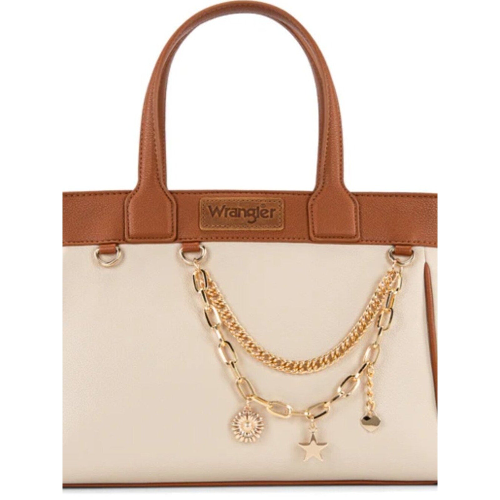 Wrangler Color Block Tote Bag Chain Charm Mini Pouch Brown NWT