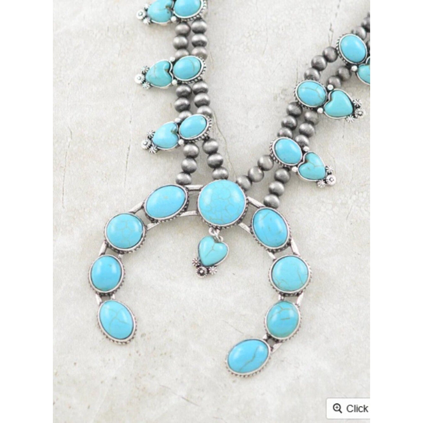 Western Turquoise Squash Blossom Necklace & Earrings Set Cowgirl NWT