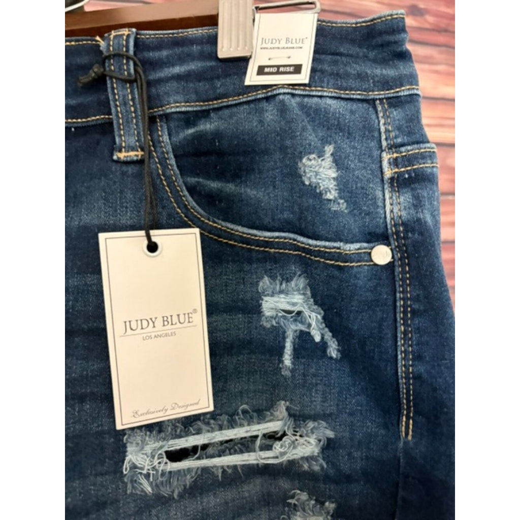 Judy Blue XL High Rise Distressed Raw Hem Shorts Dark Wash Stretch Denim NWT