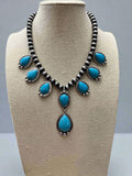 Western Faux Turquoise & Faux Sterling Pearl Necklace 16" + 3" Extender