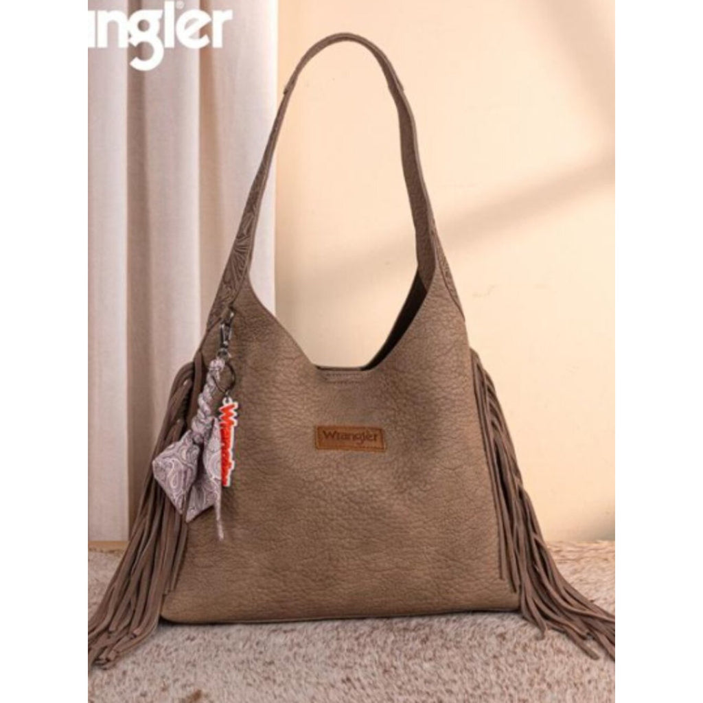 Wrangler Fringe Tooled Western Hobo Purse Khaki NWT
