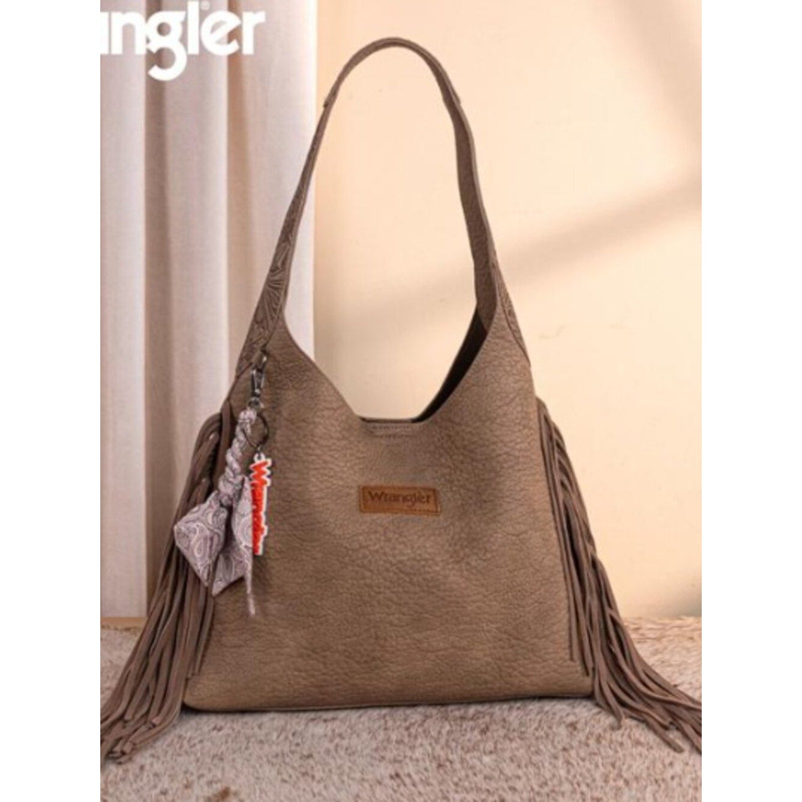 Wrangler Fringe Tooled Western Hobo Purse Khaki NWT