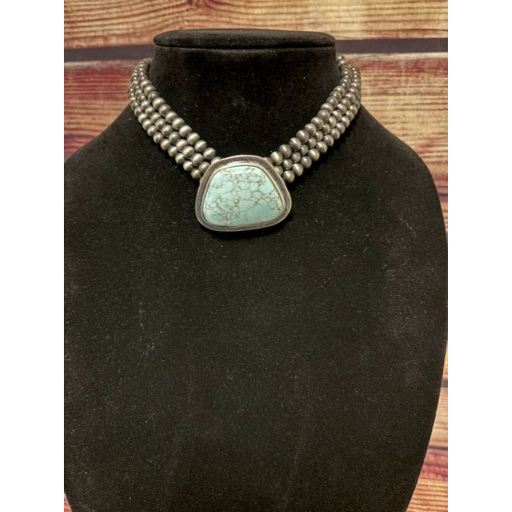 Copied - Western Turquoise Navajo Pearl Choker Necklace Silver Bead Cowgirl NWT