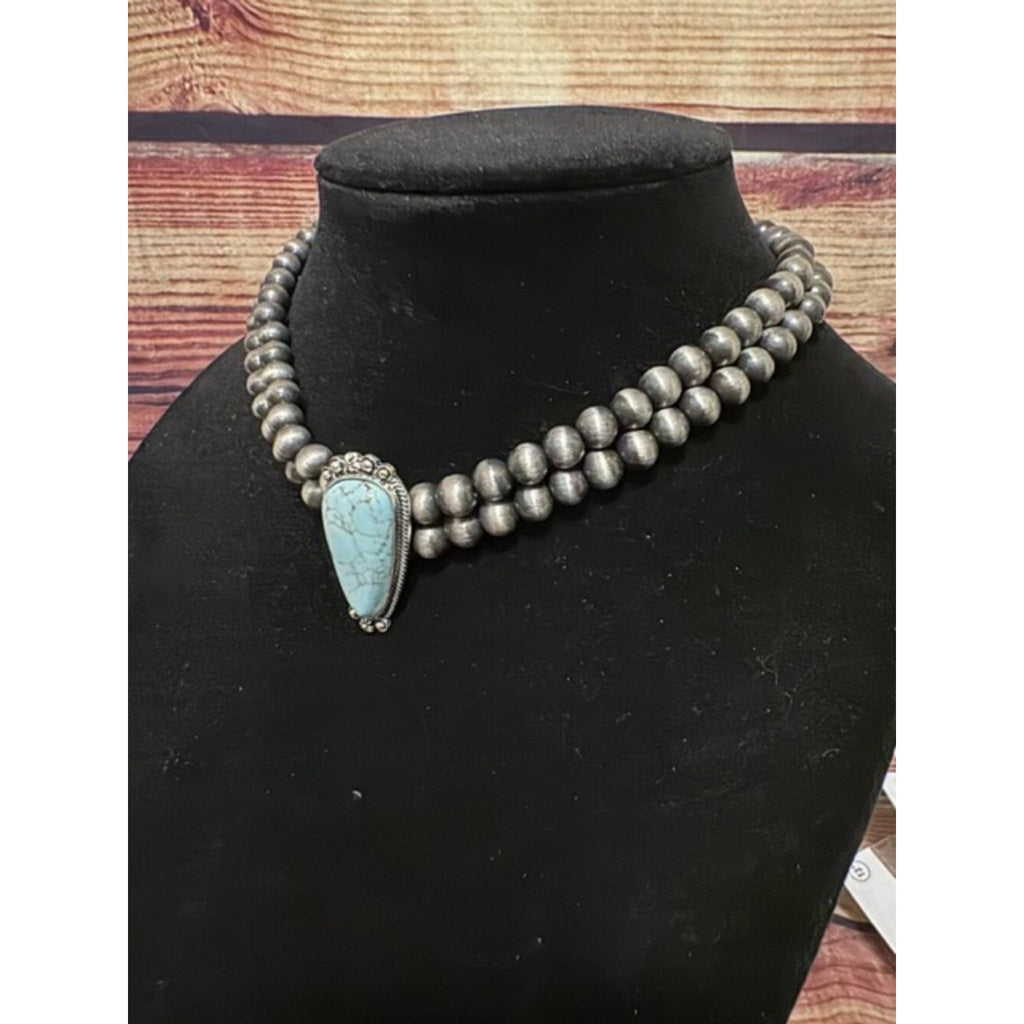 Western Turquoise Navajo Choker Necklace Silver Bead NWT
