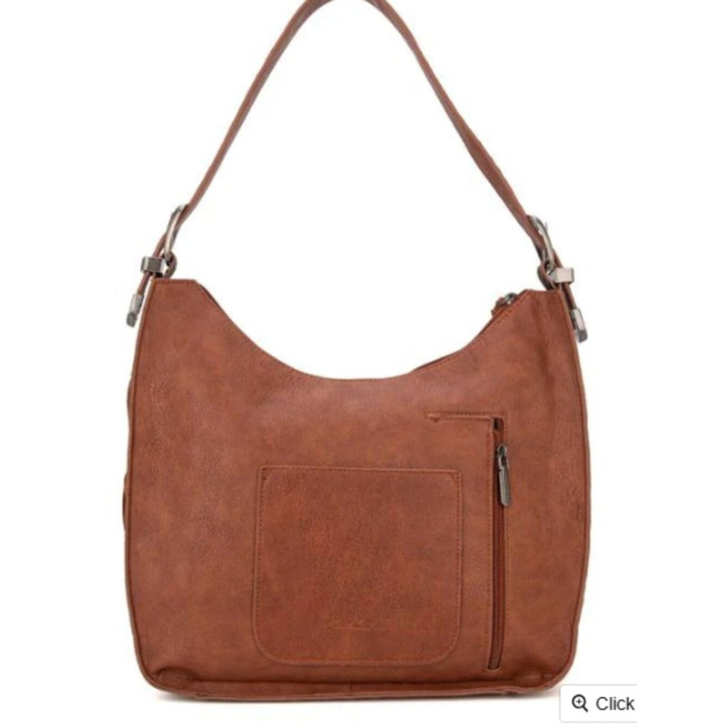 Montana West Floral Tooled Fringe Hobo Concealed Carry Bag, Brown NWT