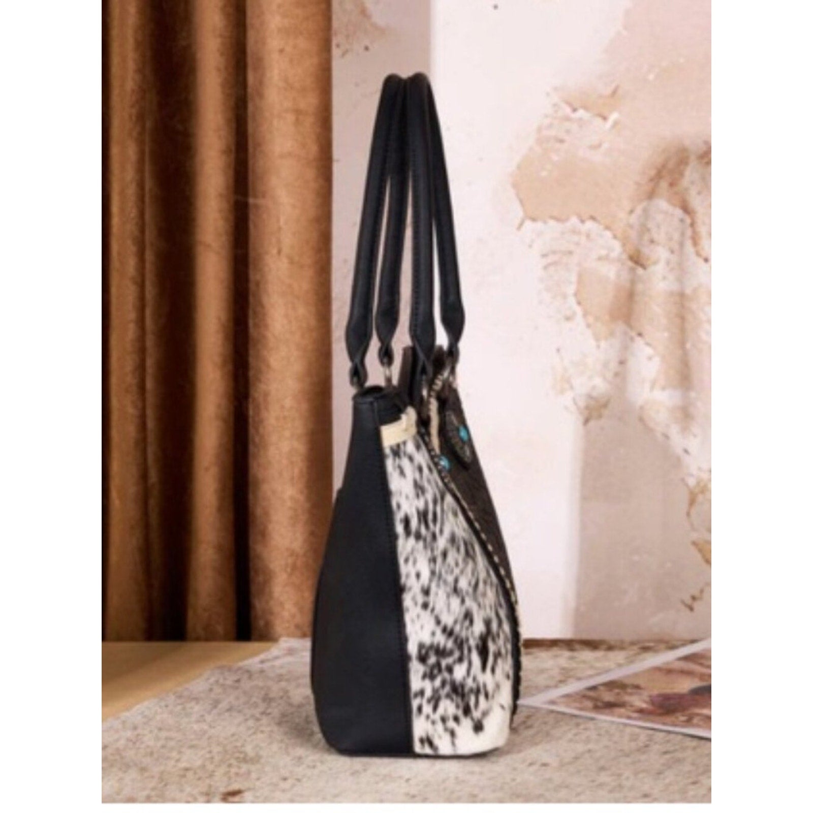 Montana West Cowhide Floral Tooled Whipstitch Tote Bag, NWT