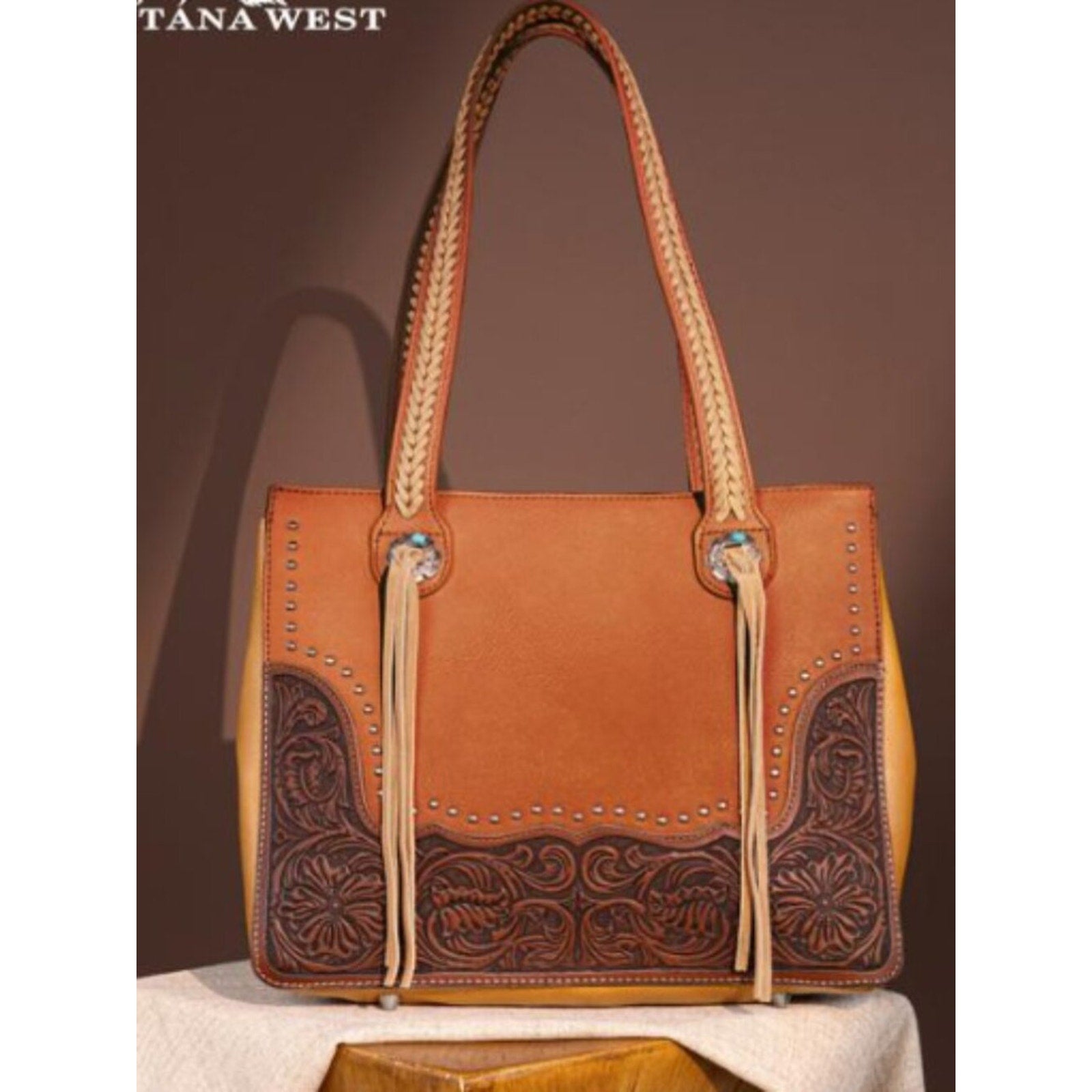 Montana West Western Tooled Tote Concealed Carry Cowgirl Purse Brown NWT