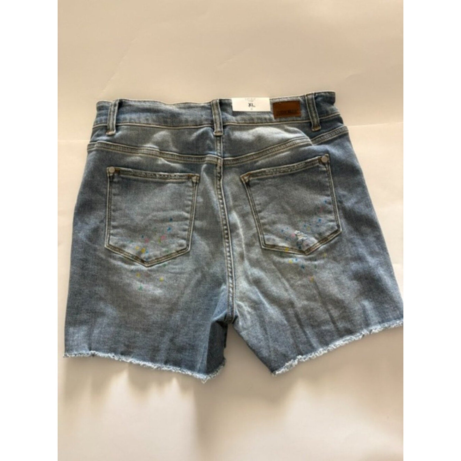 Judy Blue XL High Rise Distressed Paint Splatter Shorts Raw Hem NWT