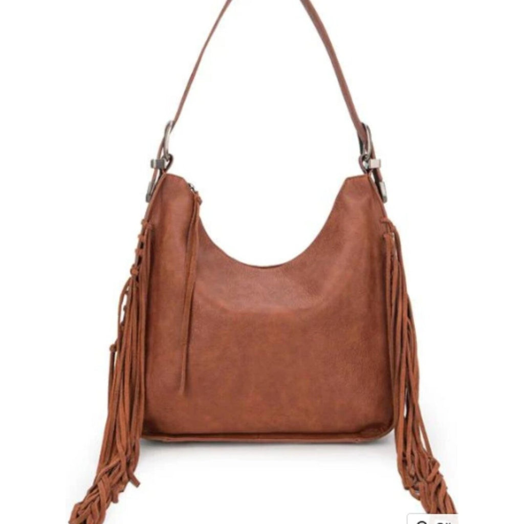 Montana West Floral Tooled Fringe Hobo Concealed Carry Bag, Brown NWT