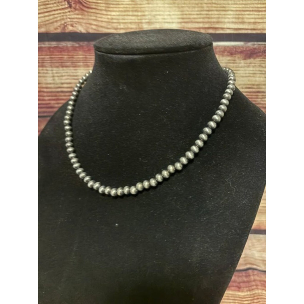 Western Navajo Pearl Style Beaded Choker Necklace Silver Tone NWT