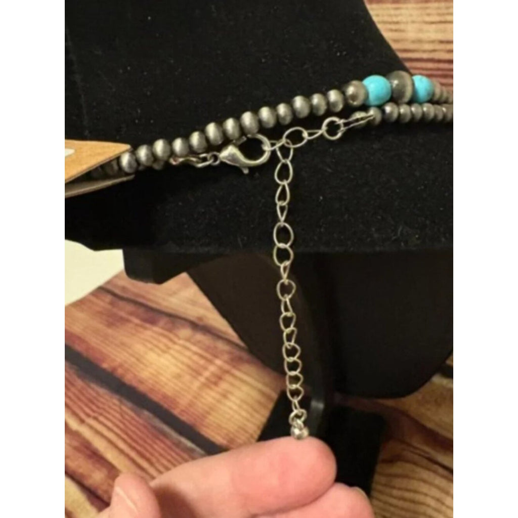 Lunar Deer Western Turquoise Beaded Layered Necklace Navajo Pearl style NWT