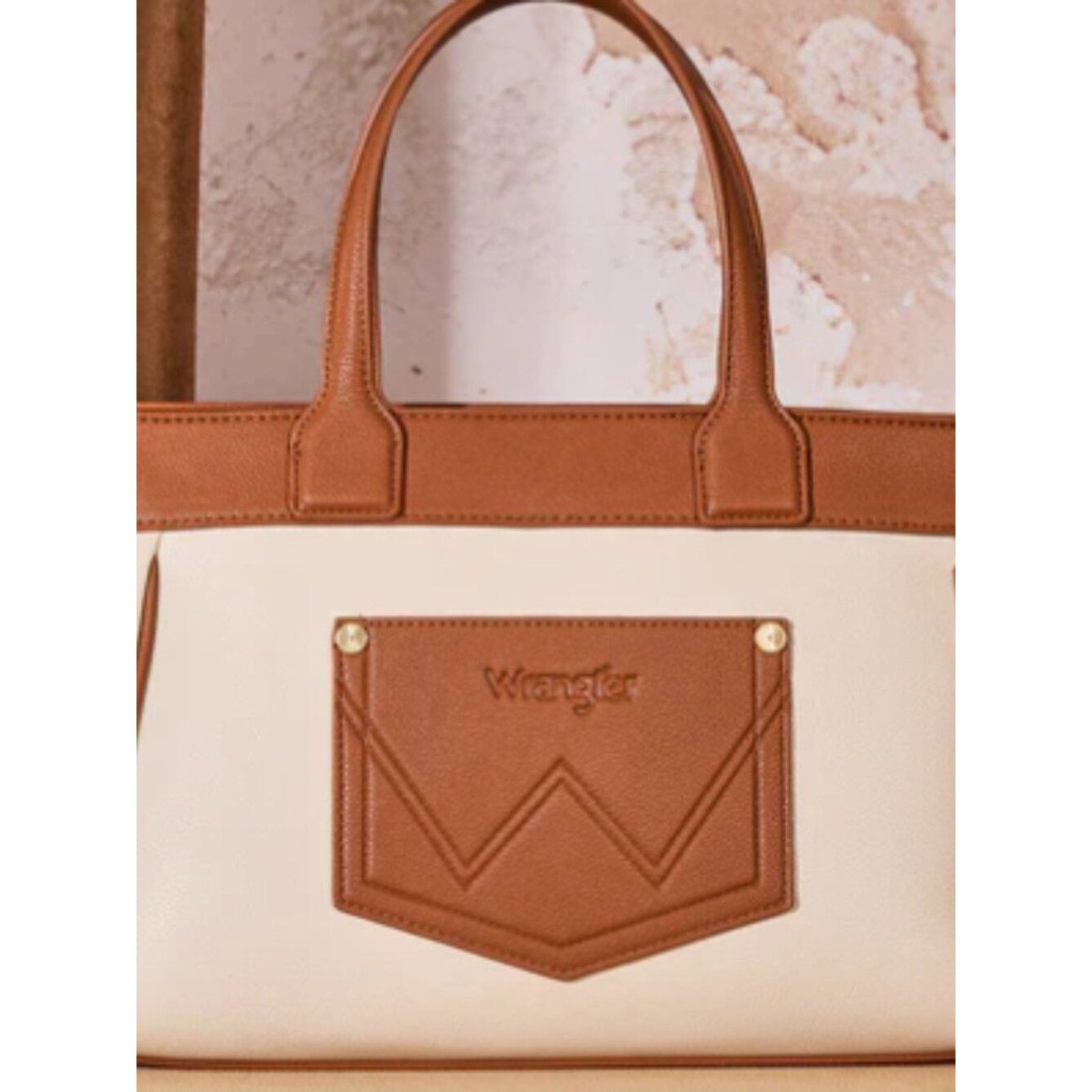 Wrangler Color Block Tote Bag Chain Charm Mini Pouch Brown NWT