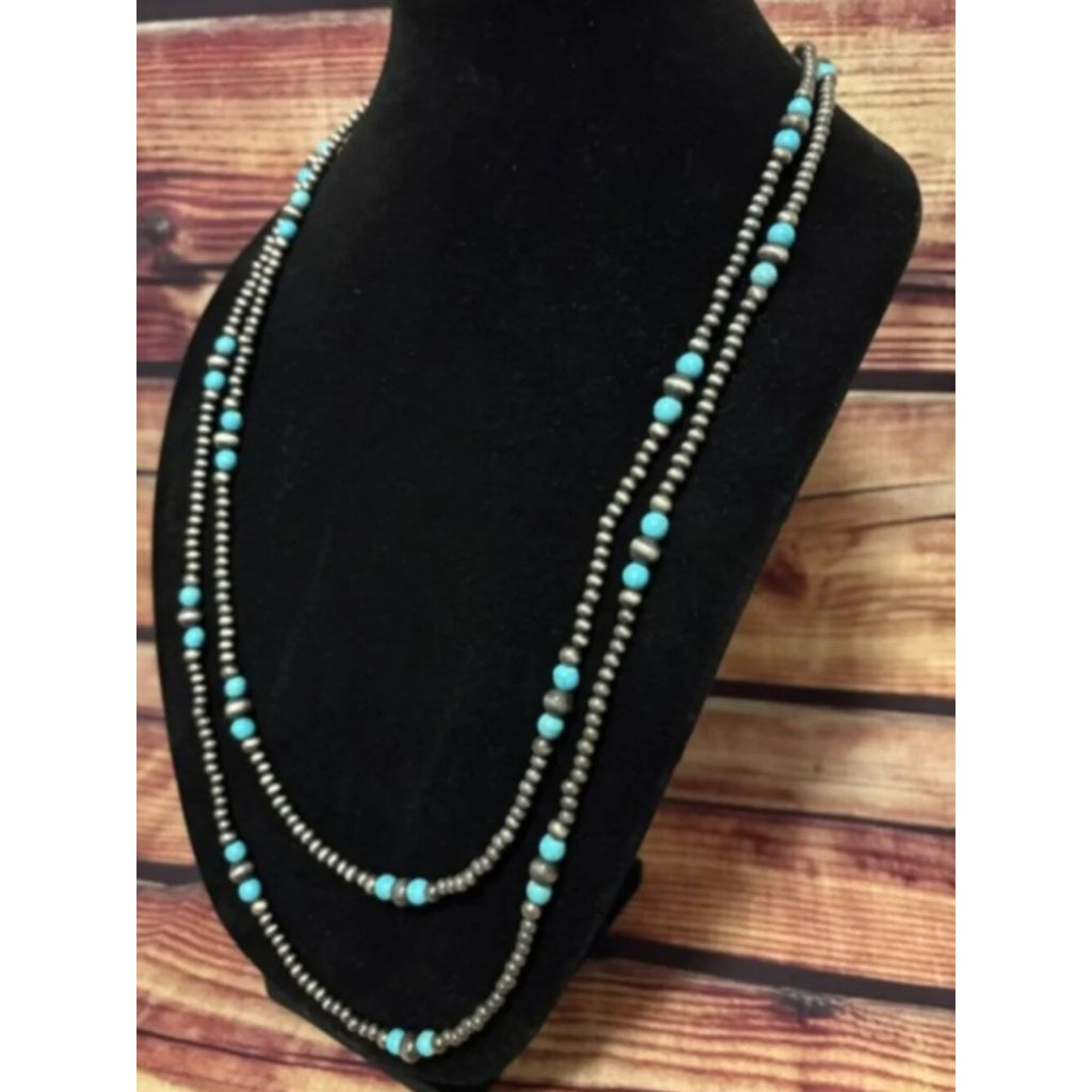 Lunar Deer Western Turquoise Beaded Layered Necklace Navajo Pearl style NWT