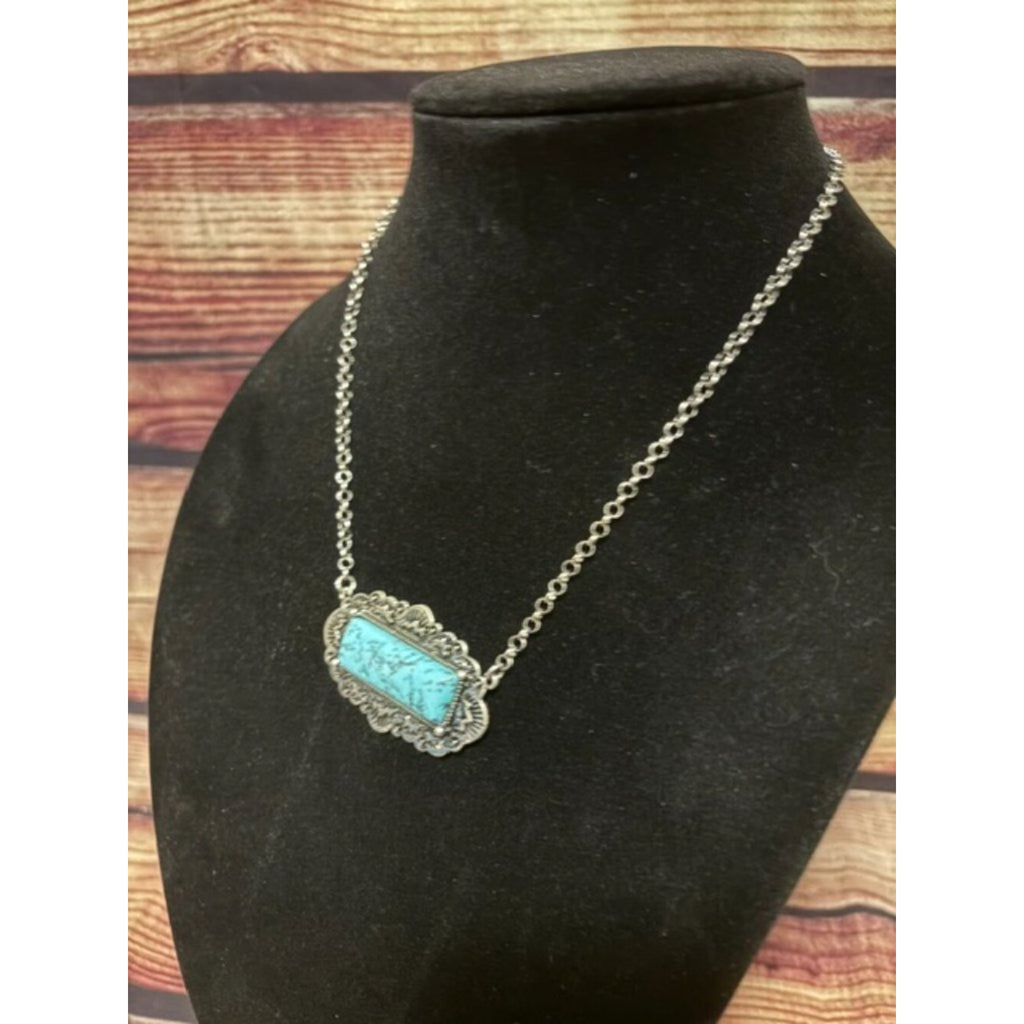 Western Turquoise bar Pendant Necklace Silver Tone Southwestern Jewelry NWT