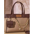 Wrangler Color Block Tote Bag Chain Charm Mini Pouch Coffee, NWT