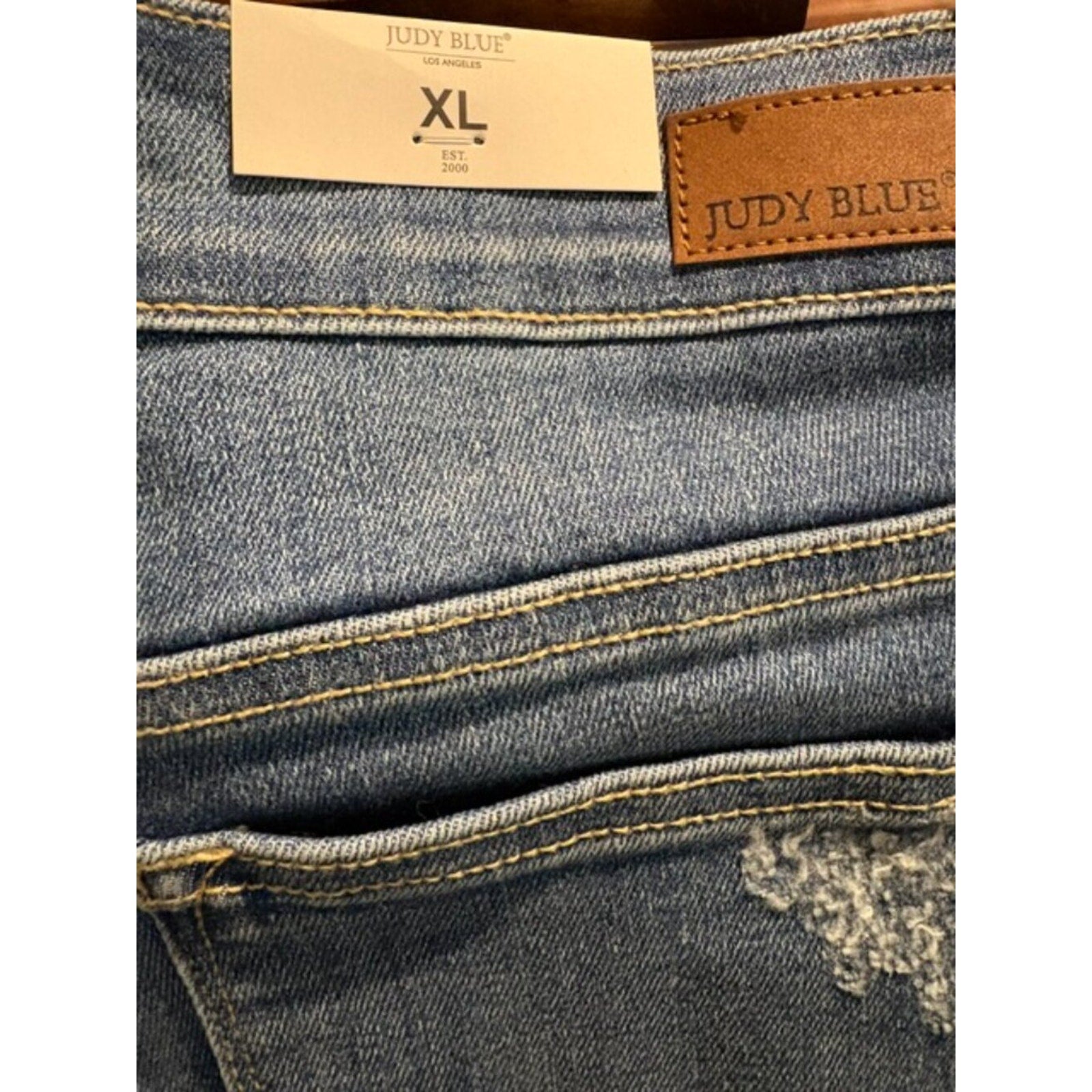 Judy Blue XL High Rise Distressed Cutoff Shorts Tulip Hem Dark Wash NWT