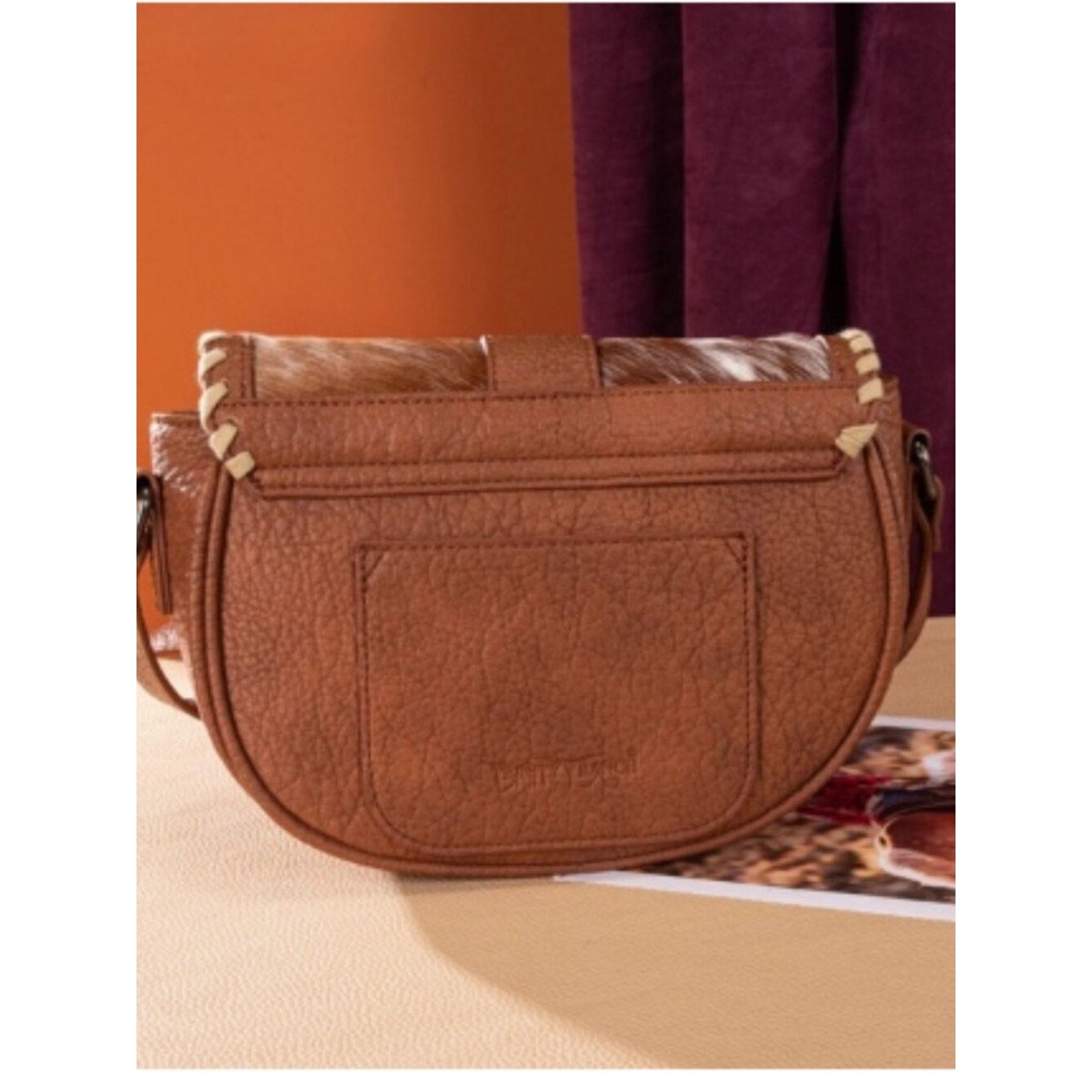 Trinity Ranch Western Hair on Hide Cowhide Saddle Crossbody Purse Brown NWT