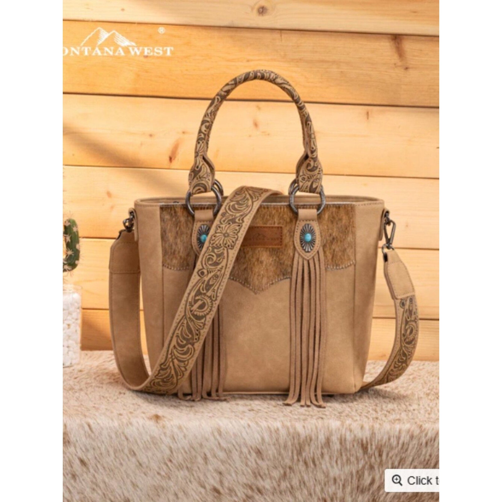 Montana West Cowhide Concealed Carry Tote, Beige NWT