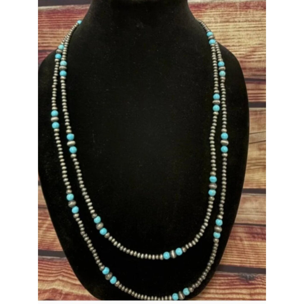Lunar Deer Western Turquoise Beaded Layered Necklace Navajo Pearl style NWT