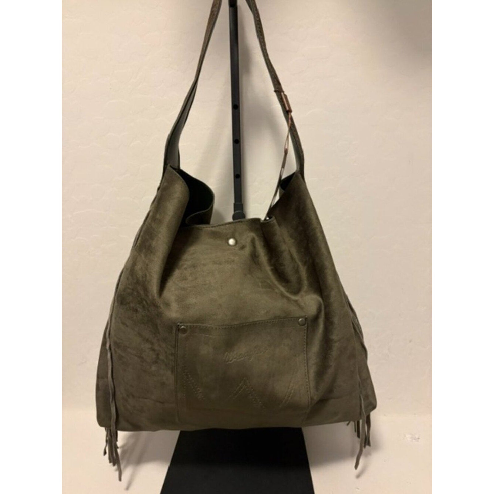 Wrangler Floral Tooled Fringe Hobo Bag Olive Brown Western NWT