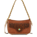 Montana West Tooled Floral Chain Strap Crossbody Shoulder Bag Brown NWT