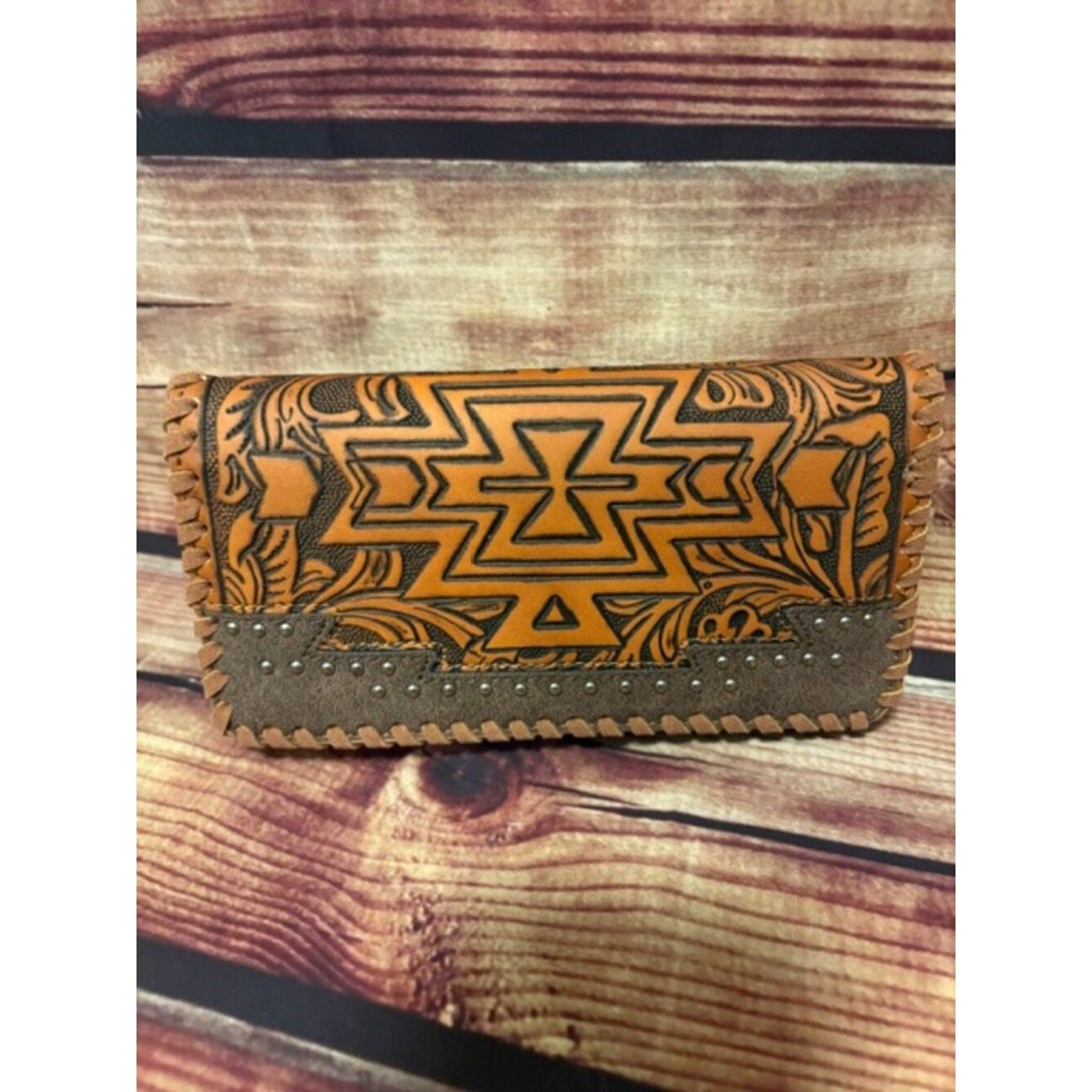 Montana West Brown Tooled Aztec Wallet Wristlet Western Organizer NWT