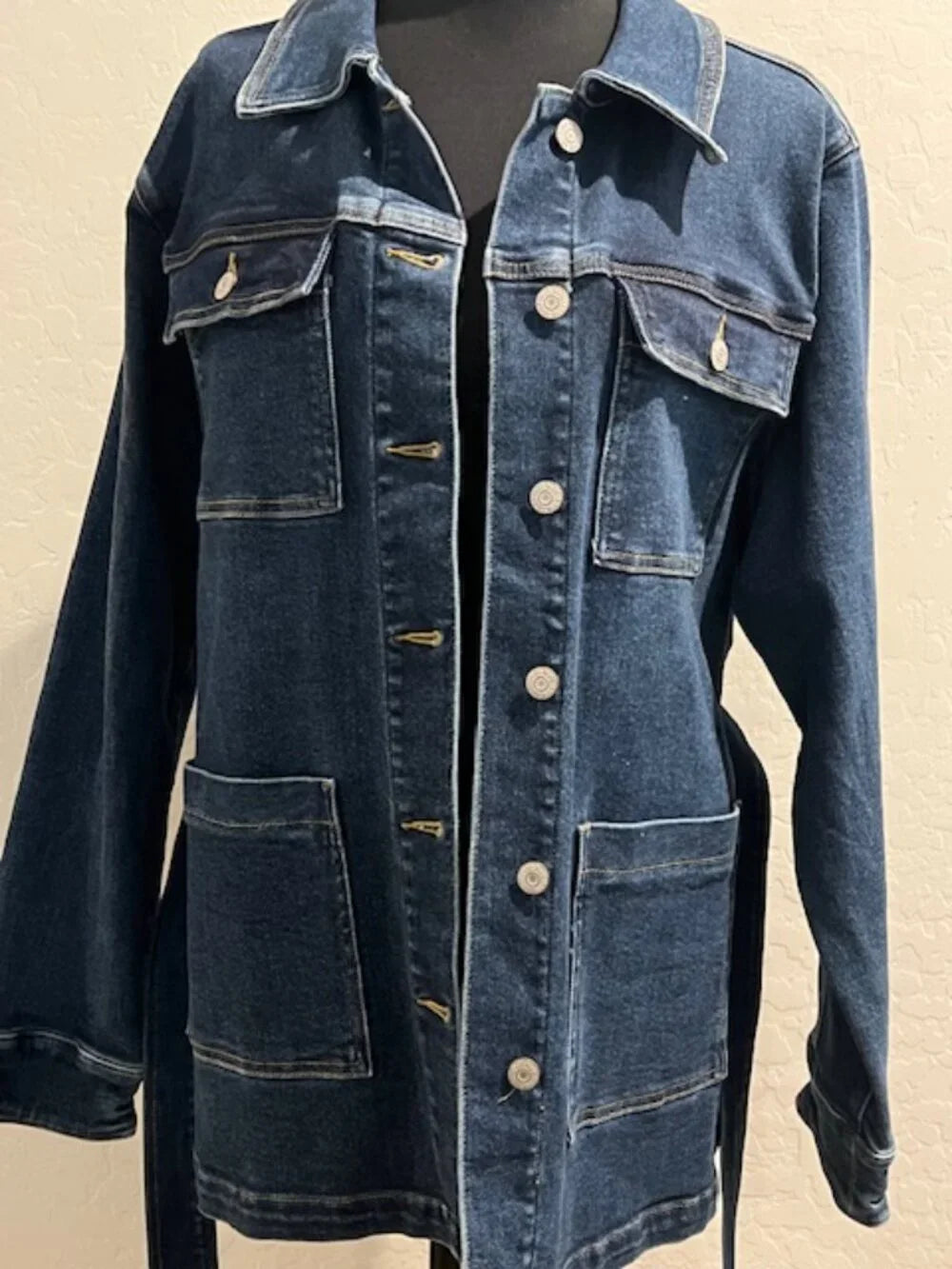 JUDY BLUE "Tied Together" Mid Length Utility Jean Jacket 1XL