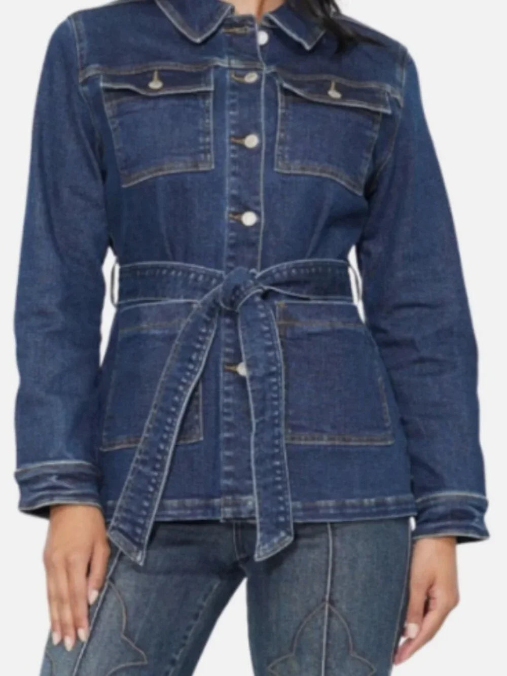 JUDY BLUE "Tied Together" Mid Length Utility Jean Jacket 1XL