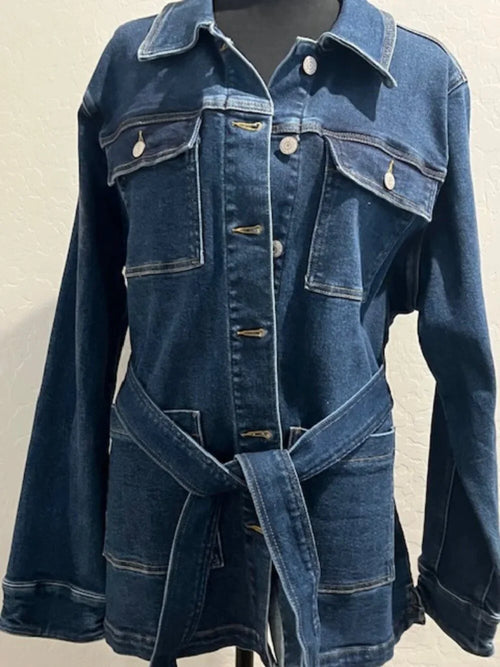JUDY BLUE "Tied Together" Mid Length Utility Jean Jacket 1XL