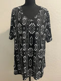 Lucky & Blessed Southwestern Aztec Tunic Top XL Black white NWT