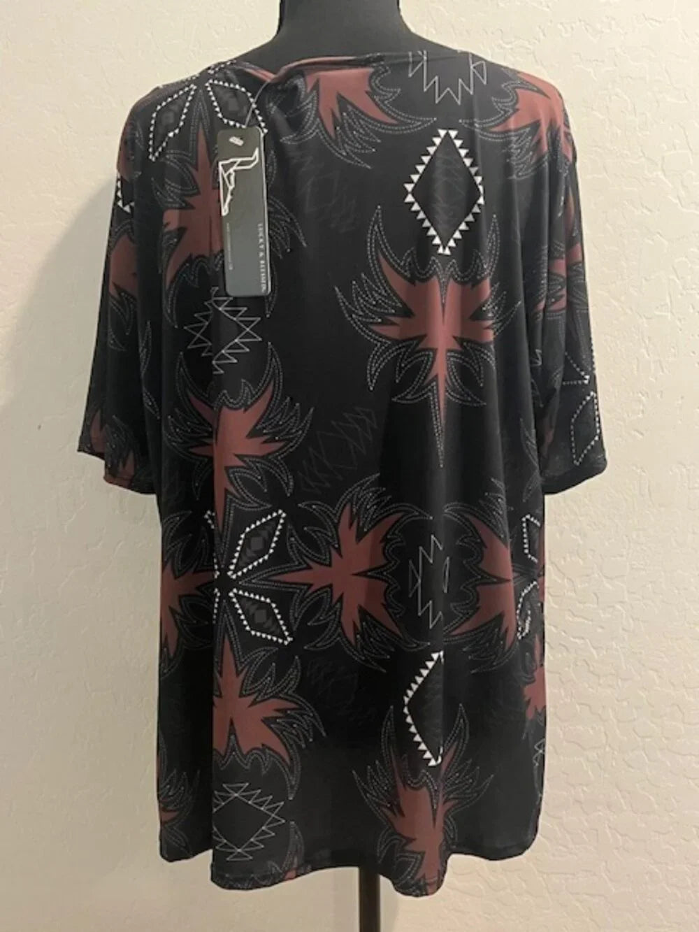 Lucky & Blessed Aztec Print Tunic Top XL Black Rust NWT