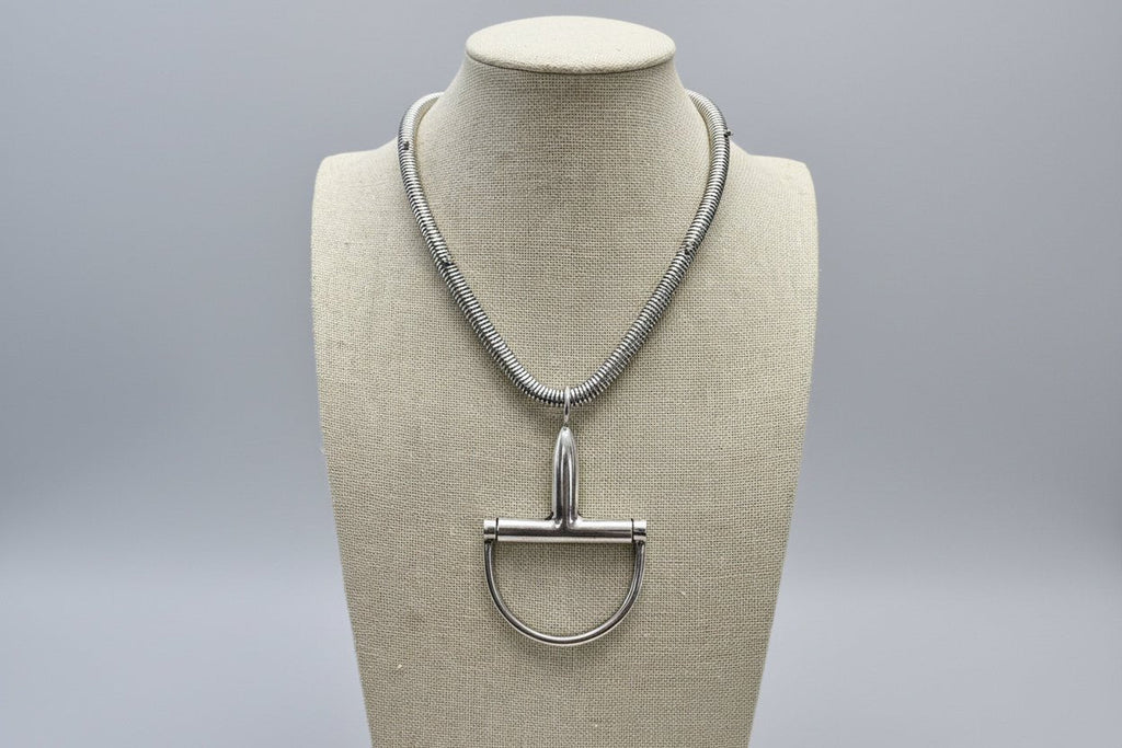 Western Silver Horse Bit Statement Necklace Rhinestone Chain