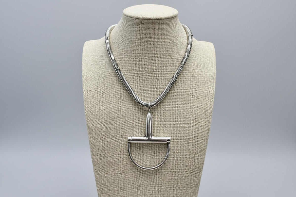 Western Silver Horse Bit Statement Necklace Rhinestone Chain