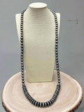 Western Faux Pearl Necklace & Earring Set — 48 Inch Burnished Silver