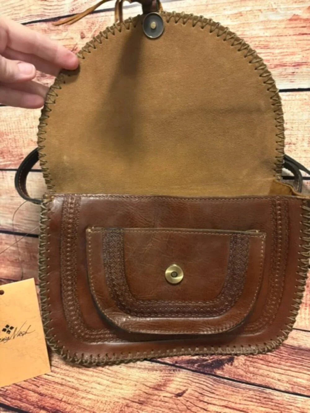 PATRICIA NASH Beaumont Crossbody Purse Tooled Leather in Cognac