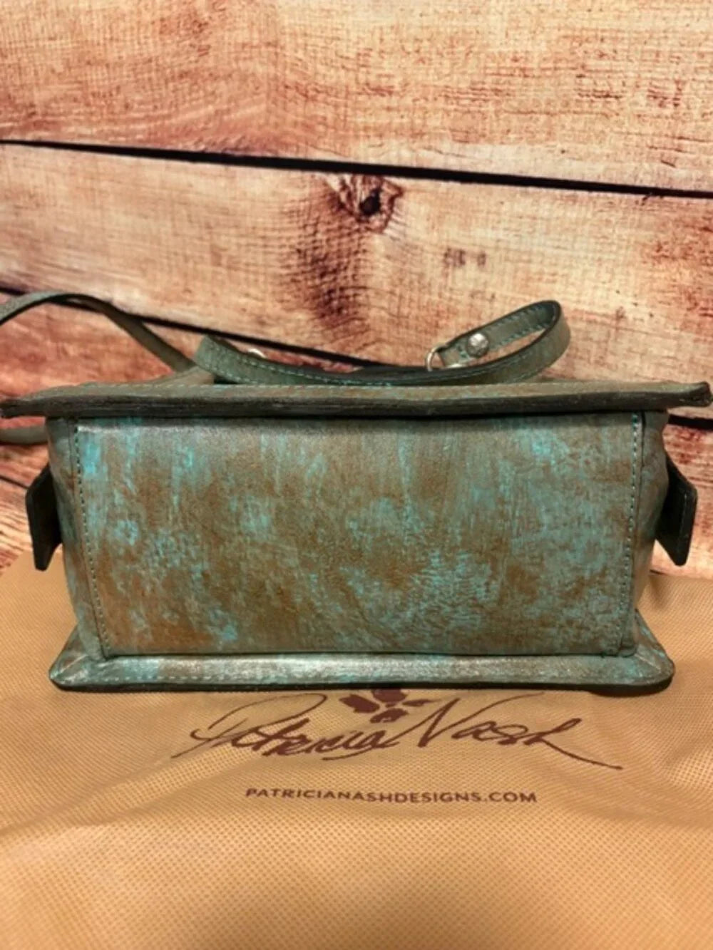 Patricia Nash Corana Leather Satchel with Crossbody Strap Turquoise Tooled