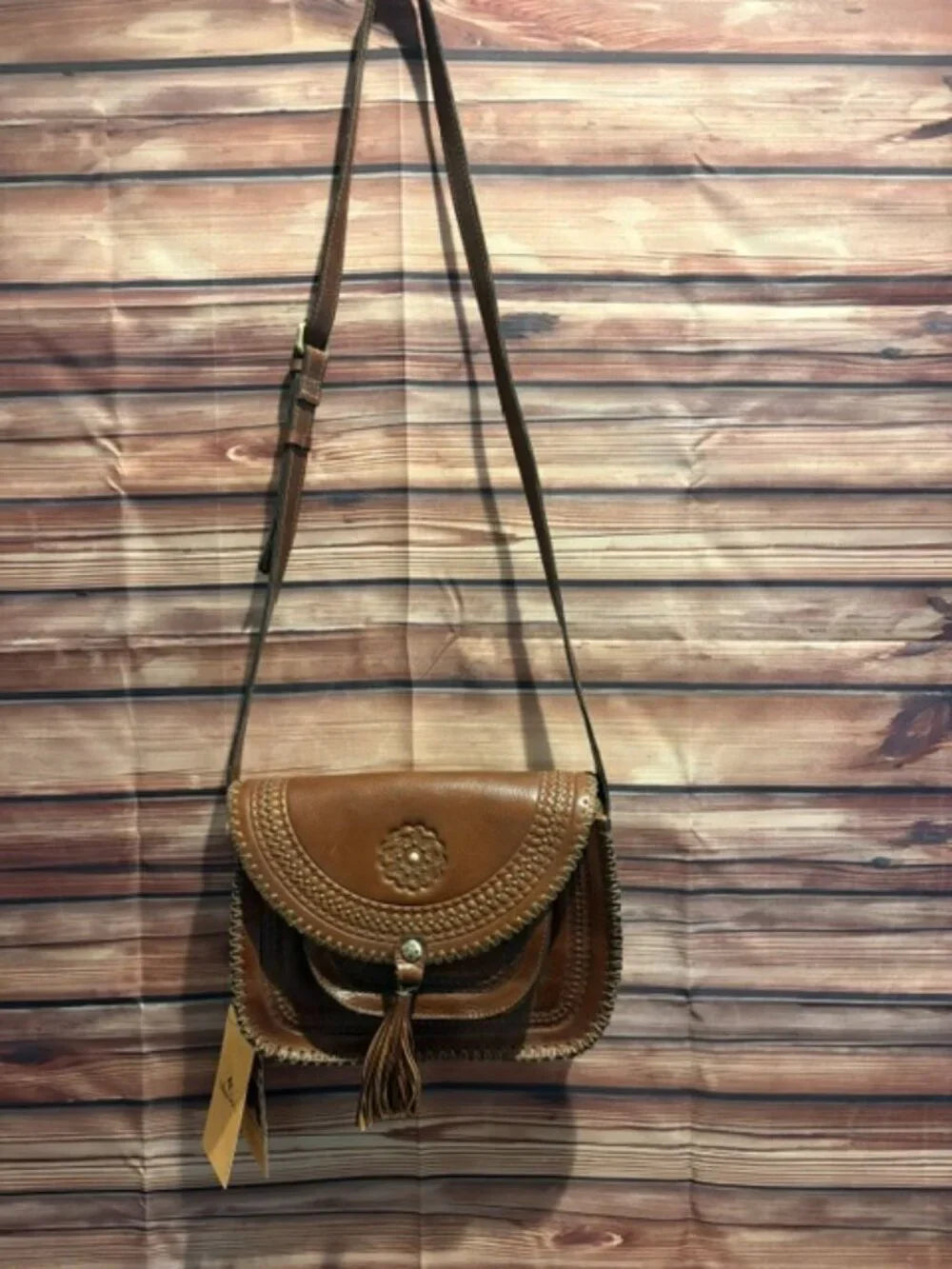 PATRICIA NASH Beaumont Crossbody Purse Tooled Leather in Cognac