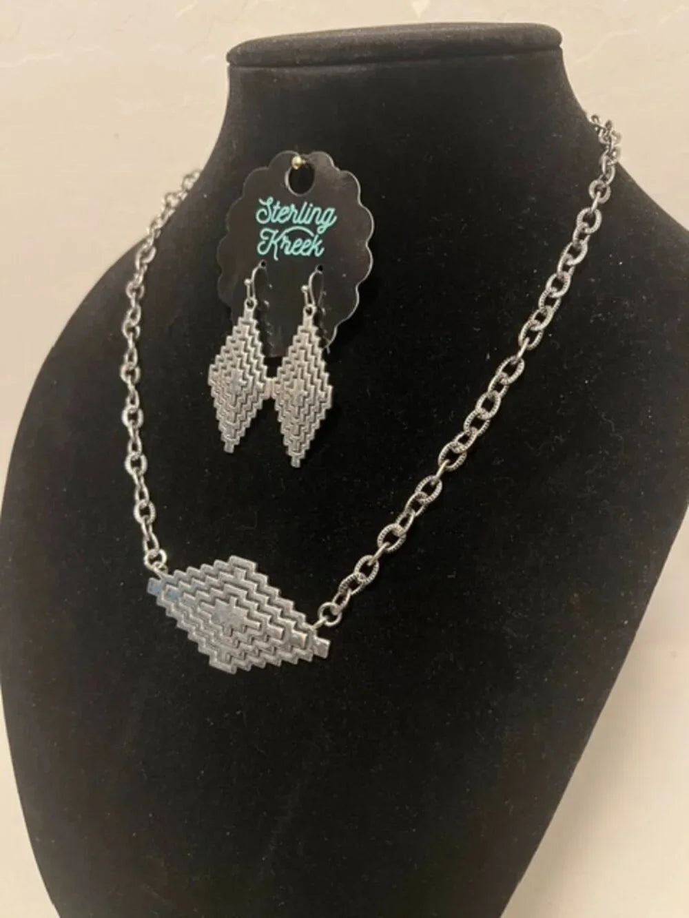 Sterling Kreek Western Geometric Necklace & Earrings Set Silver