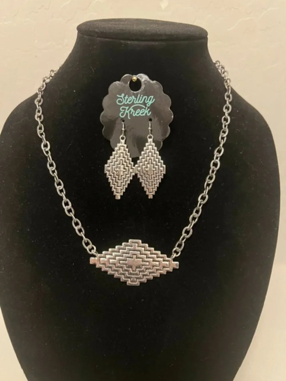 Sterling Kreek Western Geometric Necklace & Earrings Set Silver