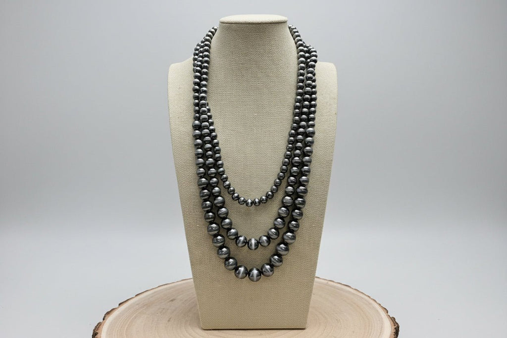 Western triple-Strand Faux Sterling Pearl Necklace 24", 28" & 35"