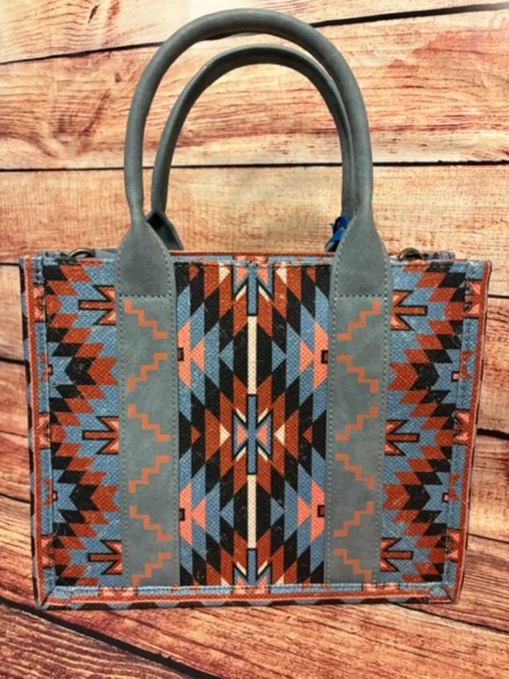 Wrangler Southwestern Pattern Dual Sided Print -Tote/Crossbody - NAVY