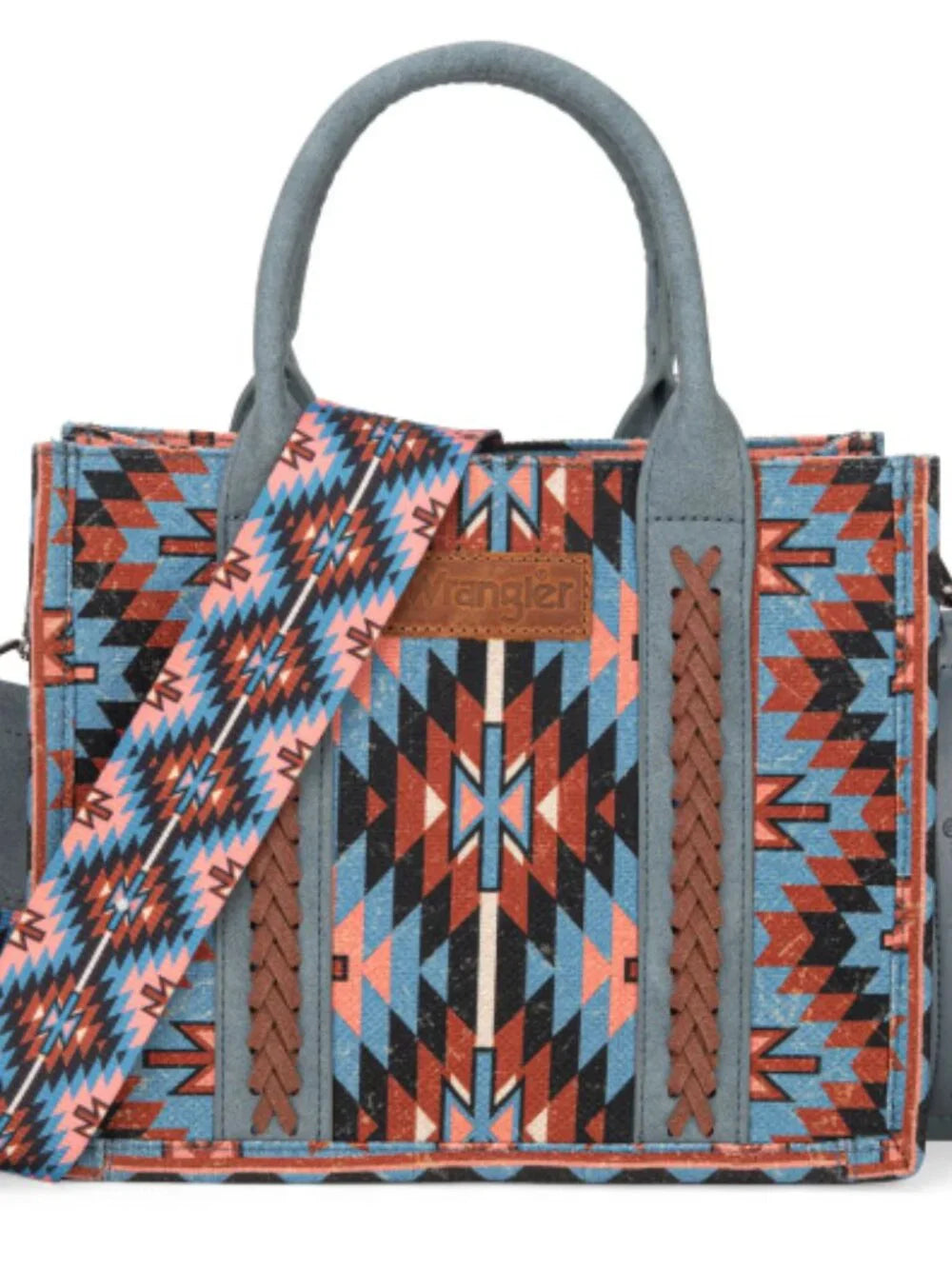 Wrangler Southwestern Pattern Dual Sided Print -Tote/Crossbody - NAVY