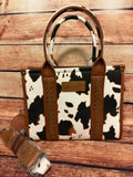 Wrangler Cowhide Print Western Satchel Tote Bag W/Strap - Brown